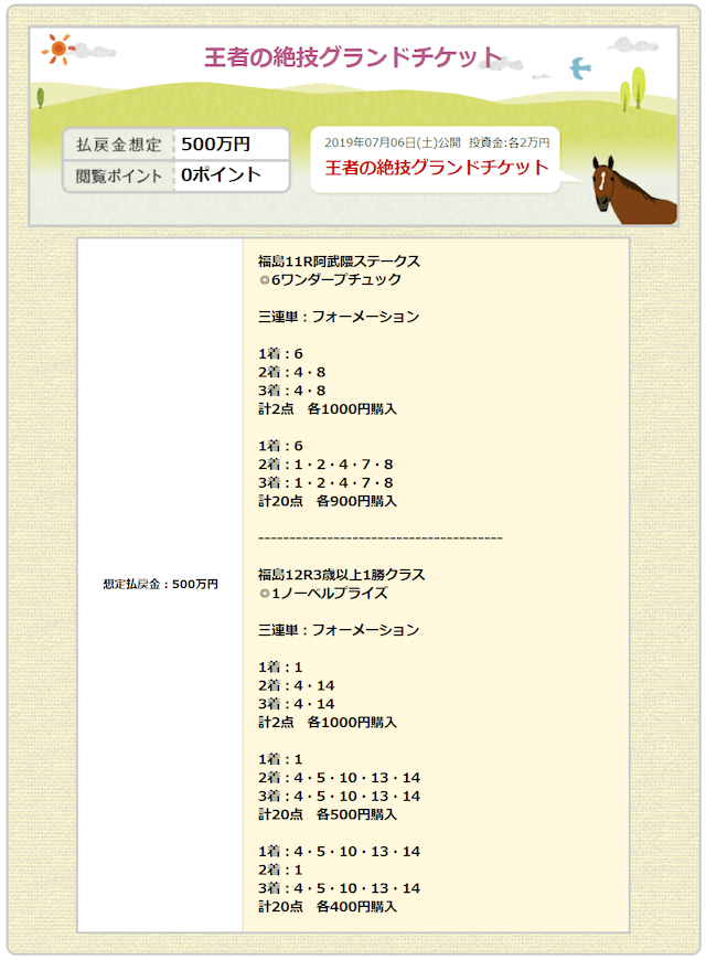 金馬券有料予想0706