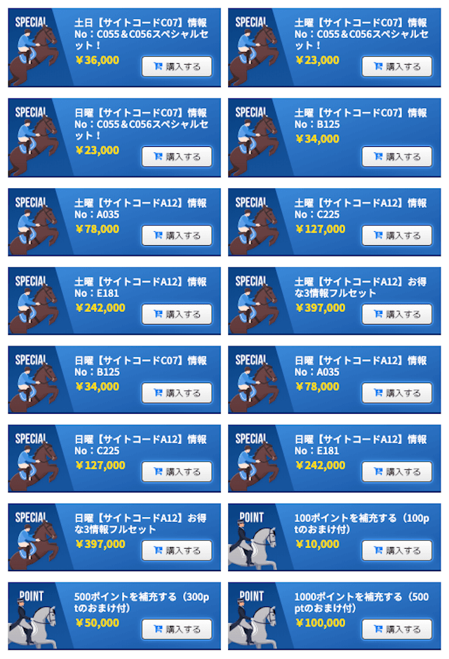的中マーケットの有料予想一覧表