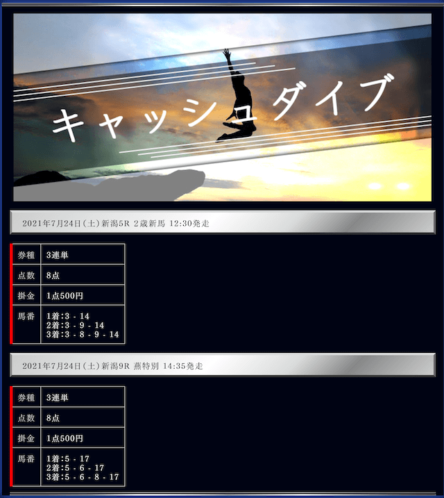 競馬予想サイト勝つためにの有料予想キャッシュダイブ2021年7月24日