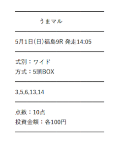 ウマまる 5月1日 買い目