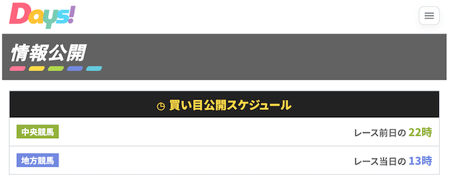 デイズの無料予想公開ページ