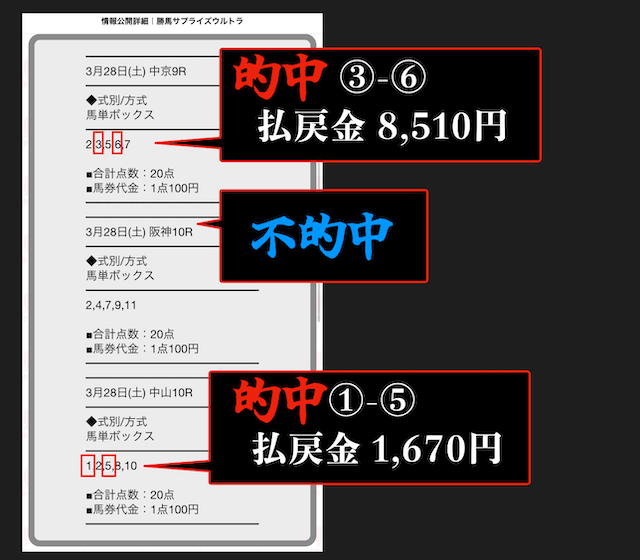 勝馬サプライズウルトラの的中結果