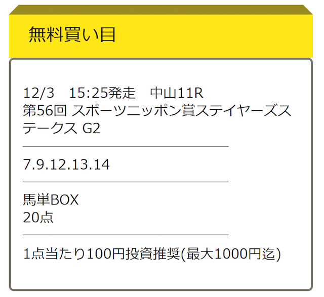 日刊競馬9の無料予想 12月3日の2鞍目