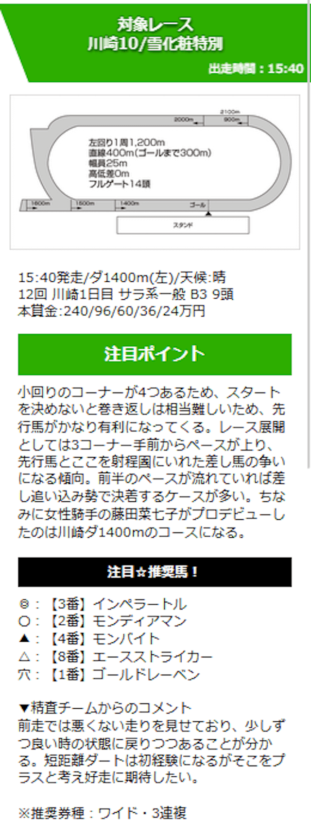 モーカルの無料予想 1月30日の買い目