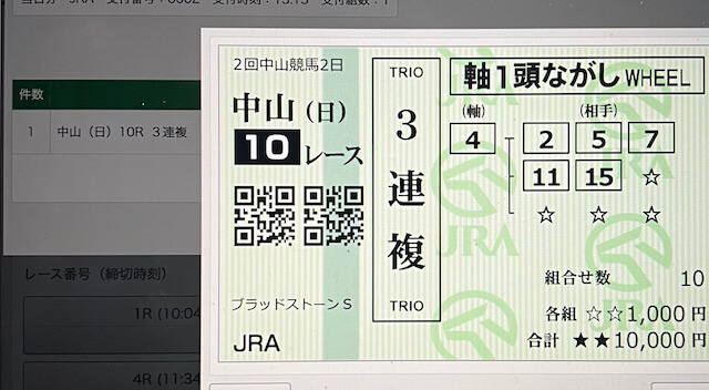 競馬センスの無料情報 2月26日の投票画面