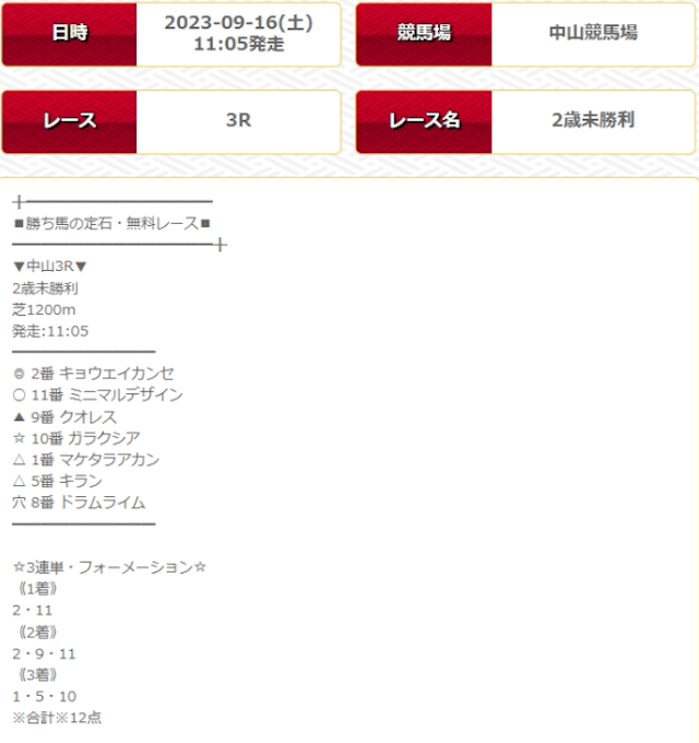 20230916勝ち馬の定石無料予想