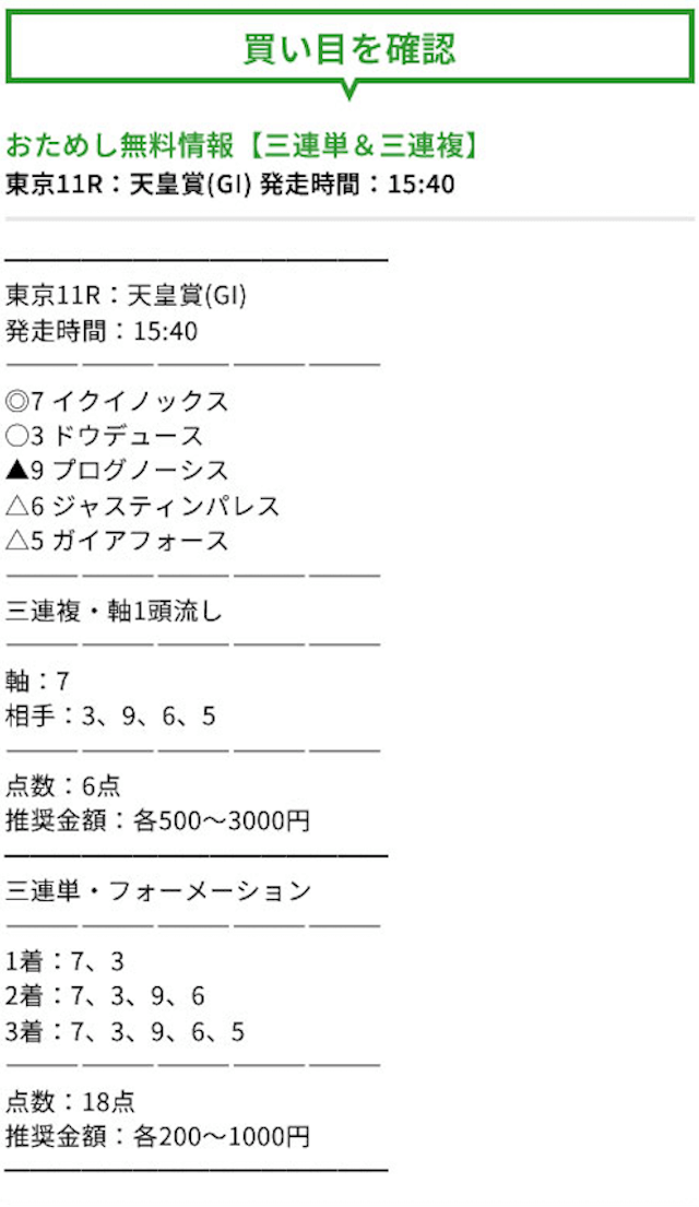 1029　成金競馬道無料予想買い目