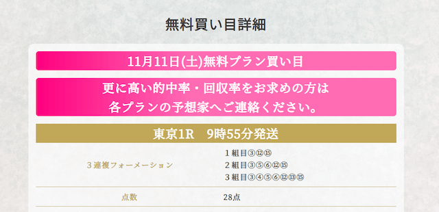 1111_ハーレム競馬無料予想買い目