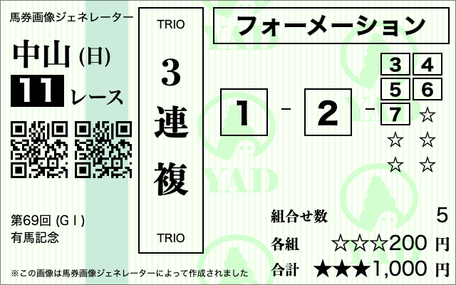 3連複フォーメーション1000円1