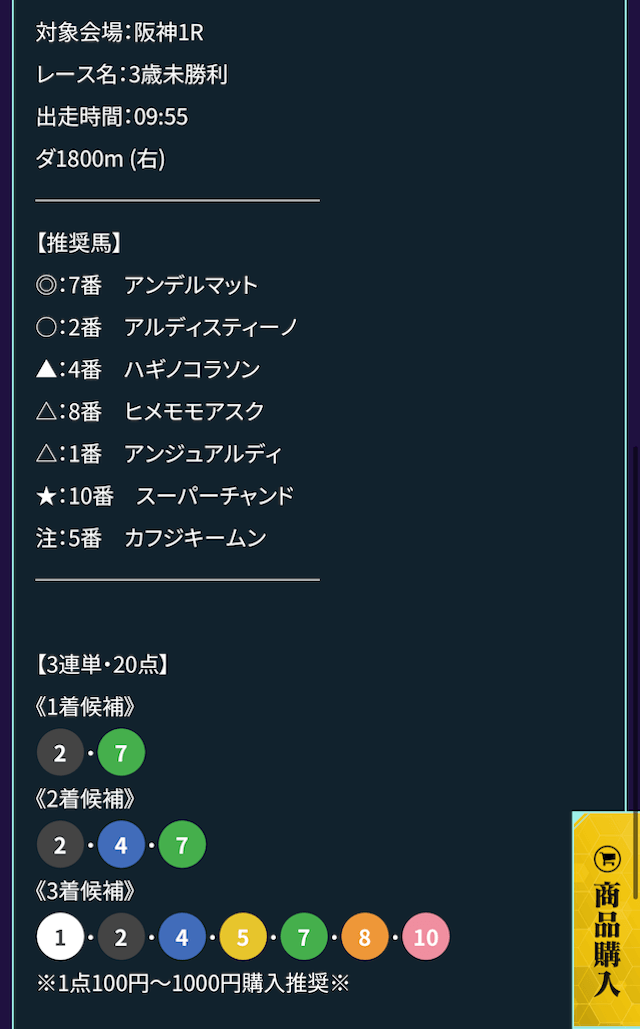 2025年3月23日阪神1R買い目