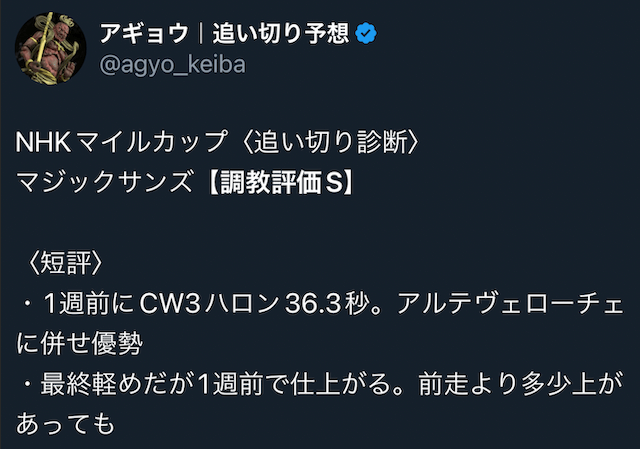 アギョウ追い切り　