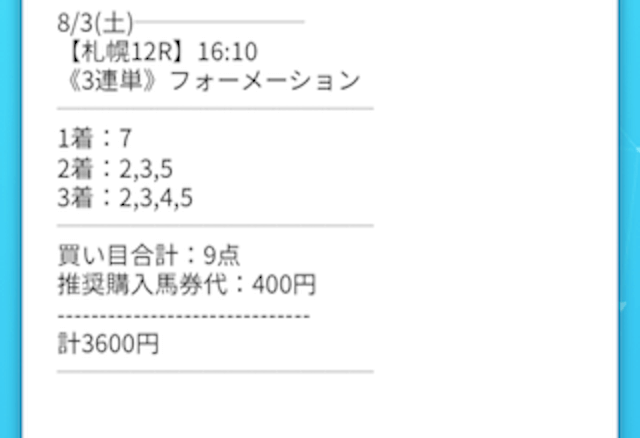 2024年08月03日LIGHTNINGプラン買い目