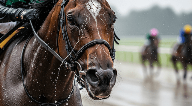 雨に打たれる馬