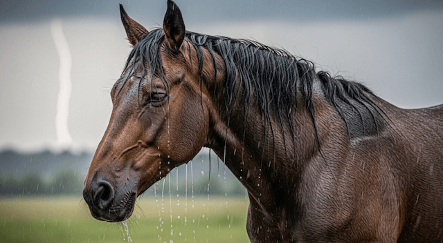 雨に打たれる馬