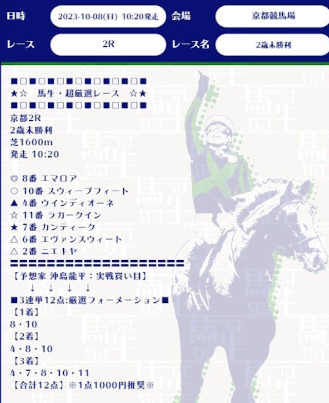 2023年10月08日_京都2R_買い目