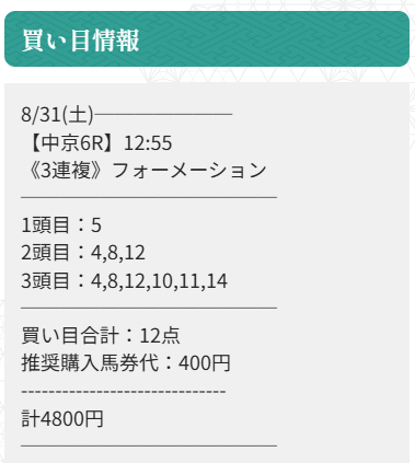 20250831中京6R無料予想