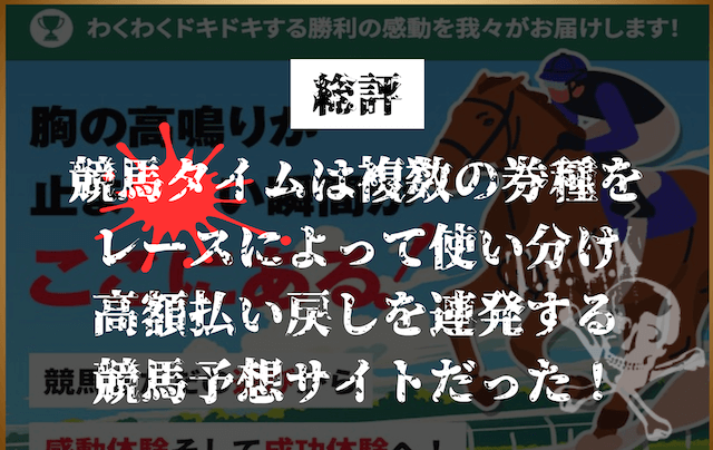 競馬タイムは複数の券種を レースによって使い分け 高額払い戻しを連発する 競馬予想サイトだった!