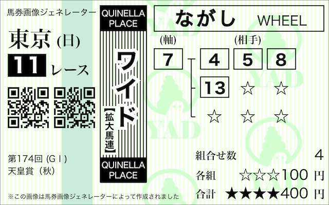 【天皇賞(秋)】稍重〜重馬場の際のワイドの買い目