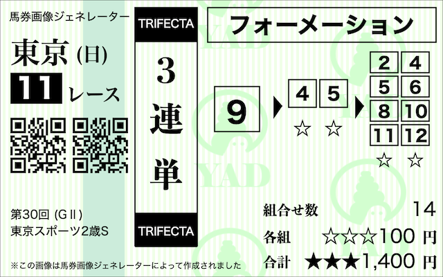 東京スポーツ杯2歳ステークスAI予想三連単:⑨-④⑤-②④⑤⑥⑧⑩⑪⑫