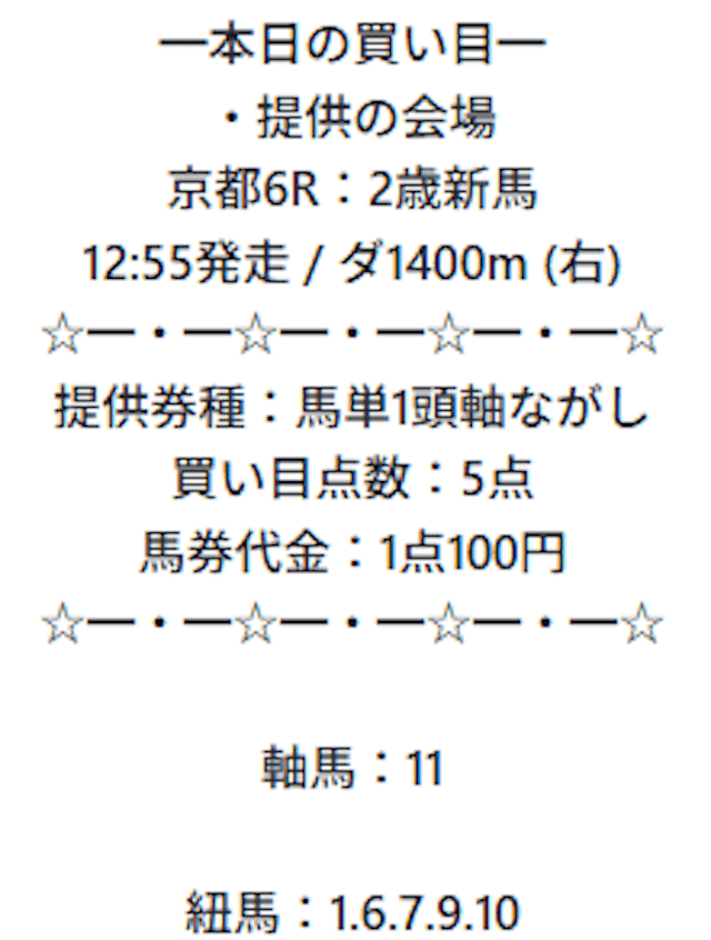 2025年11月22日京都6R_買い目