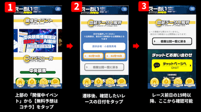 えーあいNEOの無料予想の閲覧箇所