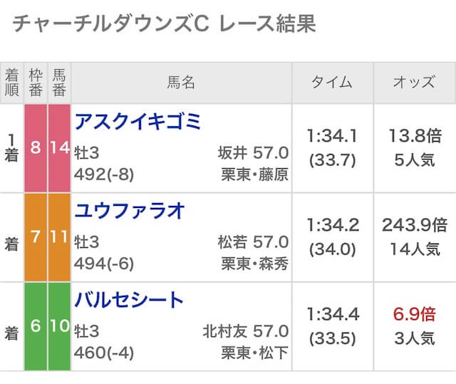 チャーチルダウンズカップの結果
