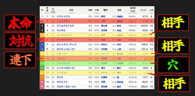 クイーンズカップ(2018年02月12日)の馬印