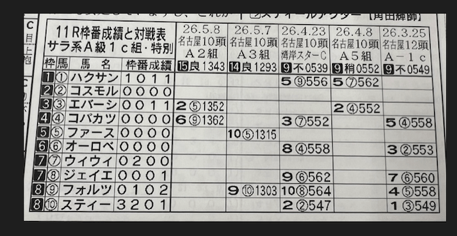 競馬エースの対戦表