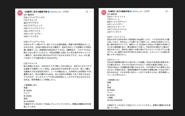 尻子の競馬予想のX（ポスト）1