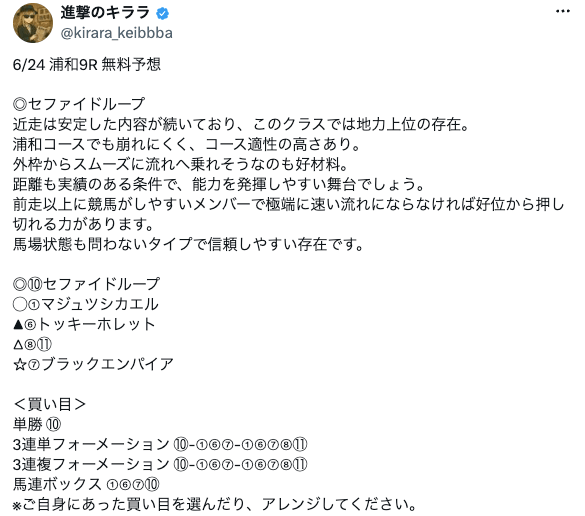 進撃のキララの無料予想